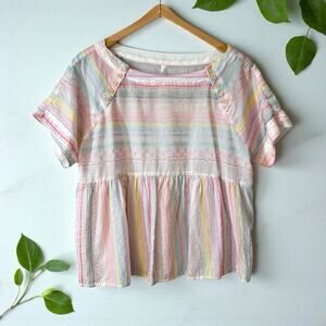 Anthropologie Letty Embroidered Babydoll Blouse Top White Pink XS Cottagecore
